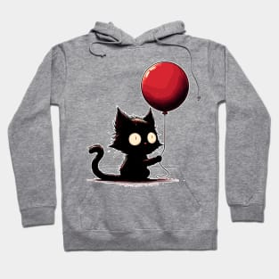 Confused black cat holding red balloon Hoodie